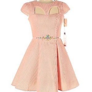 mac duggal peach short cocktail dress